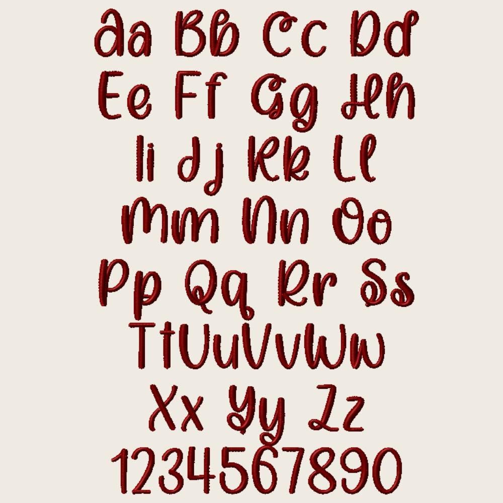Digital Embroidery Font Script BX Format Cursive Alphabet Collection Machine Lettering System Elegant Style Design Embrilliance Software Compatible File Baby Project Applications Home Decor Items Apparel Customization Scalable Size Options