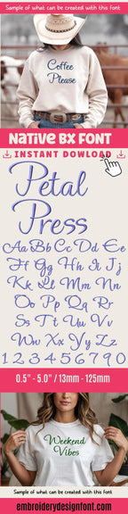 BX Embroidery Font' Coastal Hug Native BX, 13mm-125mm, UppercaseXL