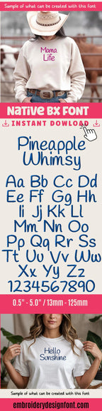 BX Embroidery Font, Coastal Hug BX Native, 13-125mm Scalable Easy