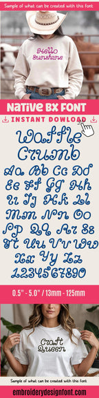 Native BX Embroidery Font, Coastal Hug Scalable 0.5-5.0in Alphabet