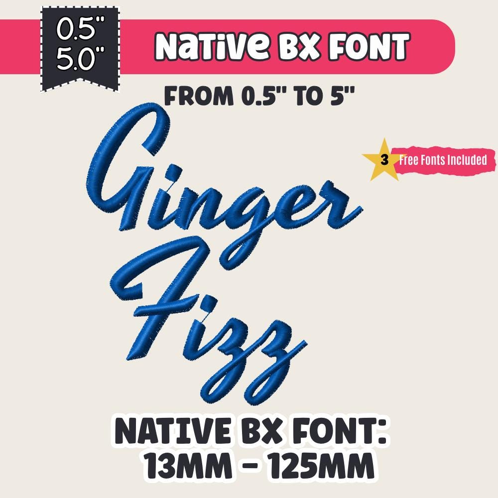 Native BX Embroidery Font' Coastal Hug, 13mm-125mm, Upper & Lower.