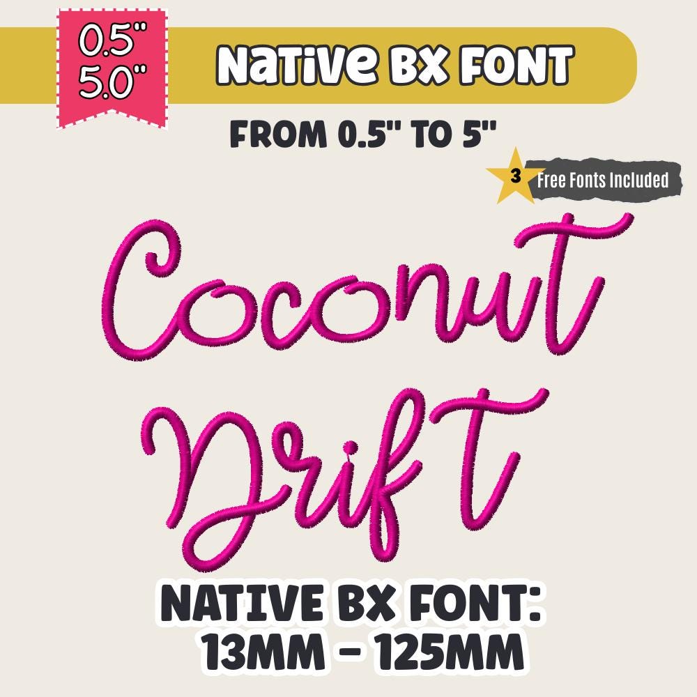 BX Embroidery Font' Coconut Drift, Native BX Embrilliance Alphabets