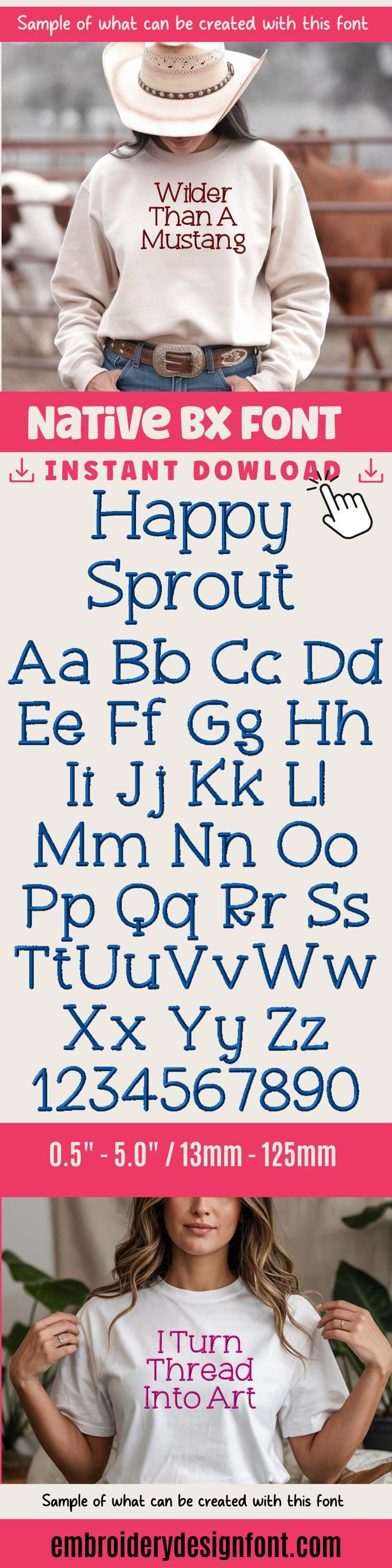 BX Embroidery Font' Happy Sprout Native BX Embrilliance, 13-125mm