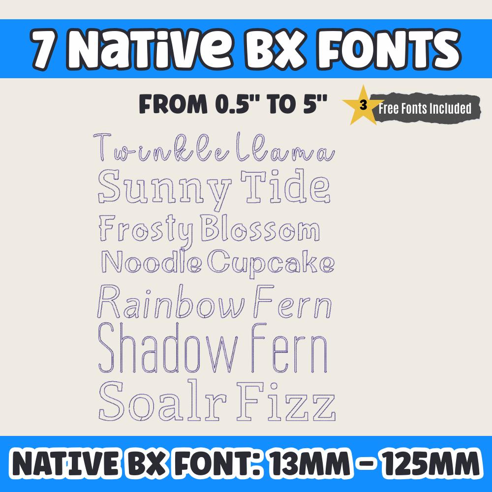 BX Embroidery Font, 7-Piece Native BX Embrilliance Vintage Script