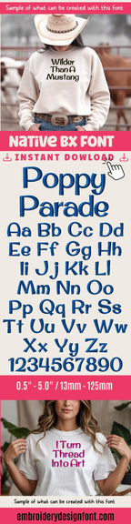 Native BX Embroidery Font, Coastal Hug 13mm–125mm, Embrilliance Obj
