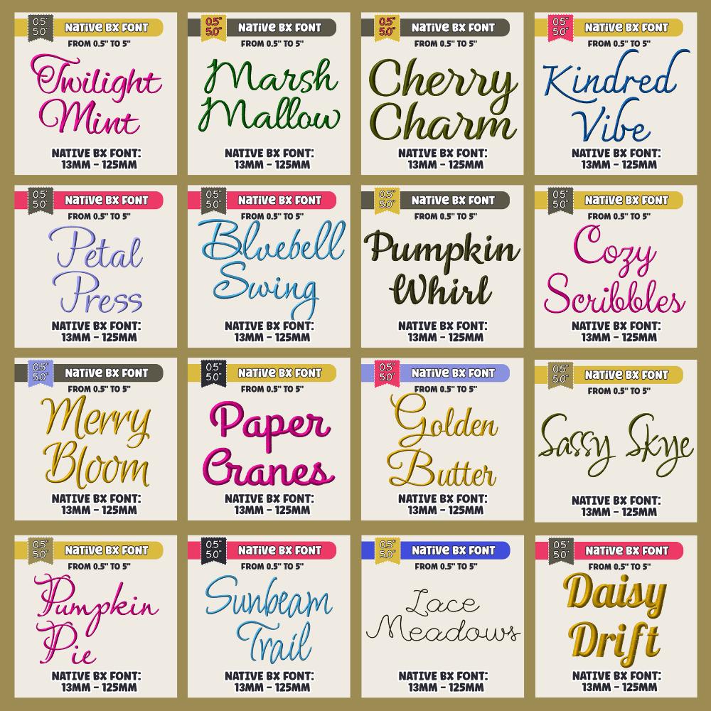 Native BX Font Bundle, 114 BX Embroidery Fonts, 13-125mm Scalable