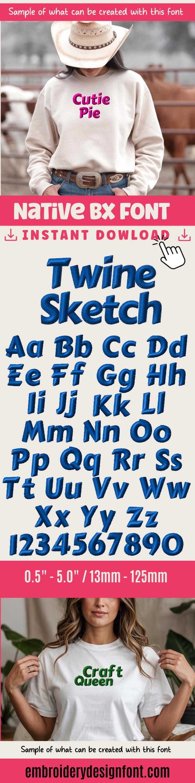 Native Bx Embroidery Font, Coastal Hug BX, 0.5"–5", Uppercase Nums