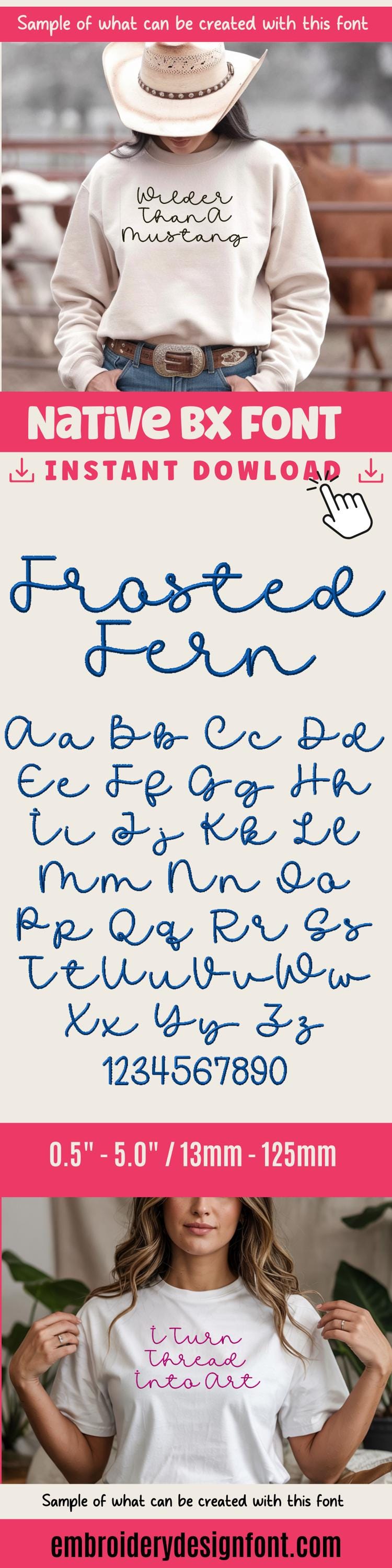 BX Embroidery Font, Frosted Fern Native+ BX Embrilliance 13-125mm.