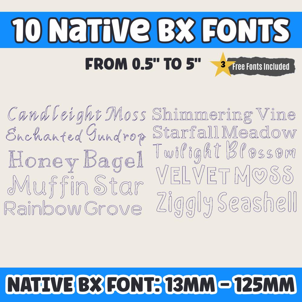 BX Embroidery Font, Ten Native Set, Embrilliance Editable, 13-125mm