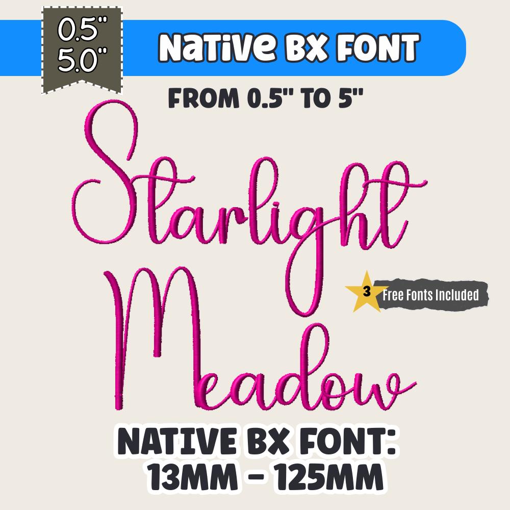 BX embroidery font' Starlight Meadow, BX Embrilliance 13mm-125mm.