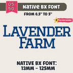 native BX font', Coastal Hug Embroidery Font, 13mm-125mm, Object-Based