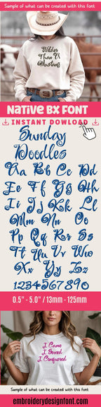 Native BX Embroidery Font' Coastal Hug BX Font, 13-125mm Scalable.