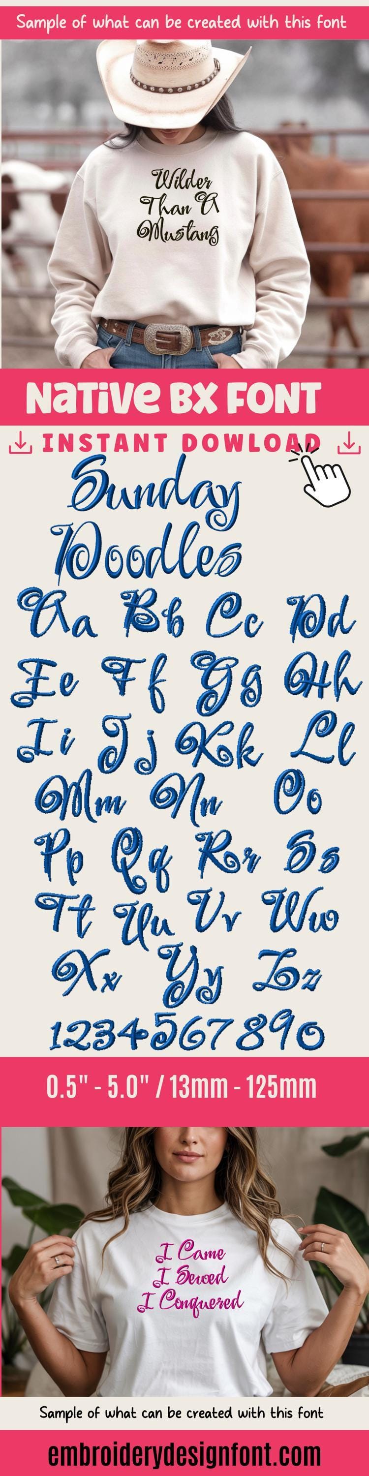 Native BX Embroidery Font' Coastal Hug BX Font, 13-125mm Scalable.