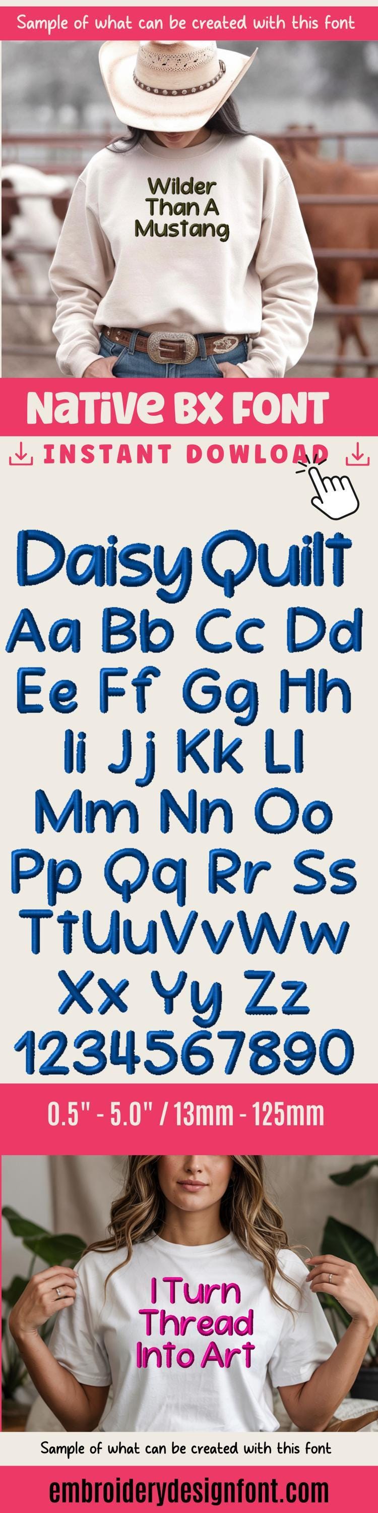 BX Embroidery Font, Daisy Quilt For Embrilliance Floral 13-125mm.