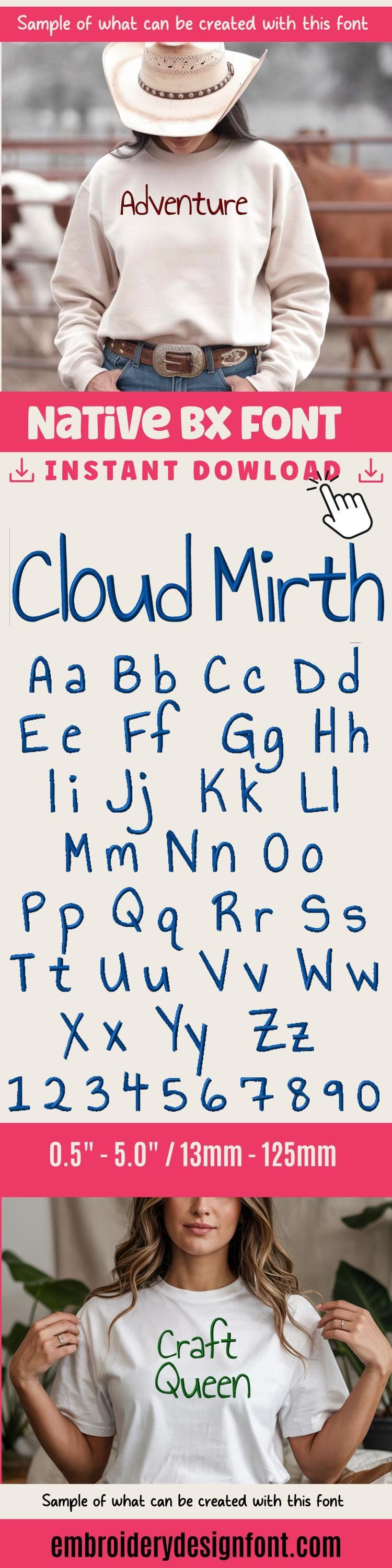 native bx font' Coastal Hug BX Embroidery Font, 13-125mm Scalable.