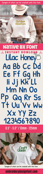 Native BX Font, Coastal Hug Embroidery Font BX.5, 13-125mm Script