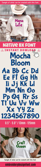 Native BX Font, Coastal Hug Embroidery Font, Editable, 13mm–125mm