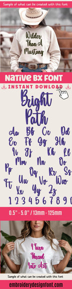 BX Embroidery Font', Thick Script Cursive Edit Alphabet, 13–125mm
