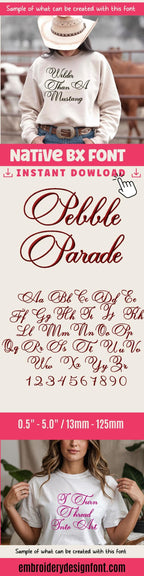 BX Embroidery Font' Thick Script Pebble Parade, 13–125mm, Cursive
