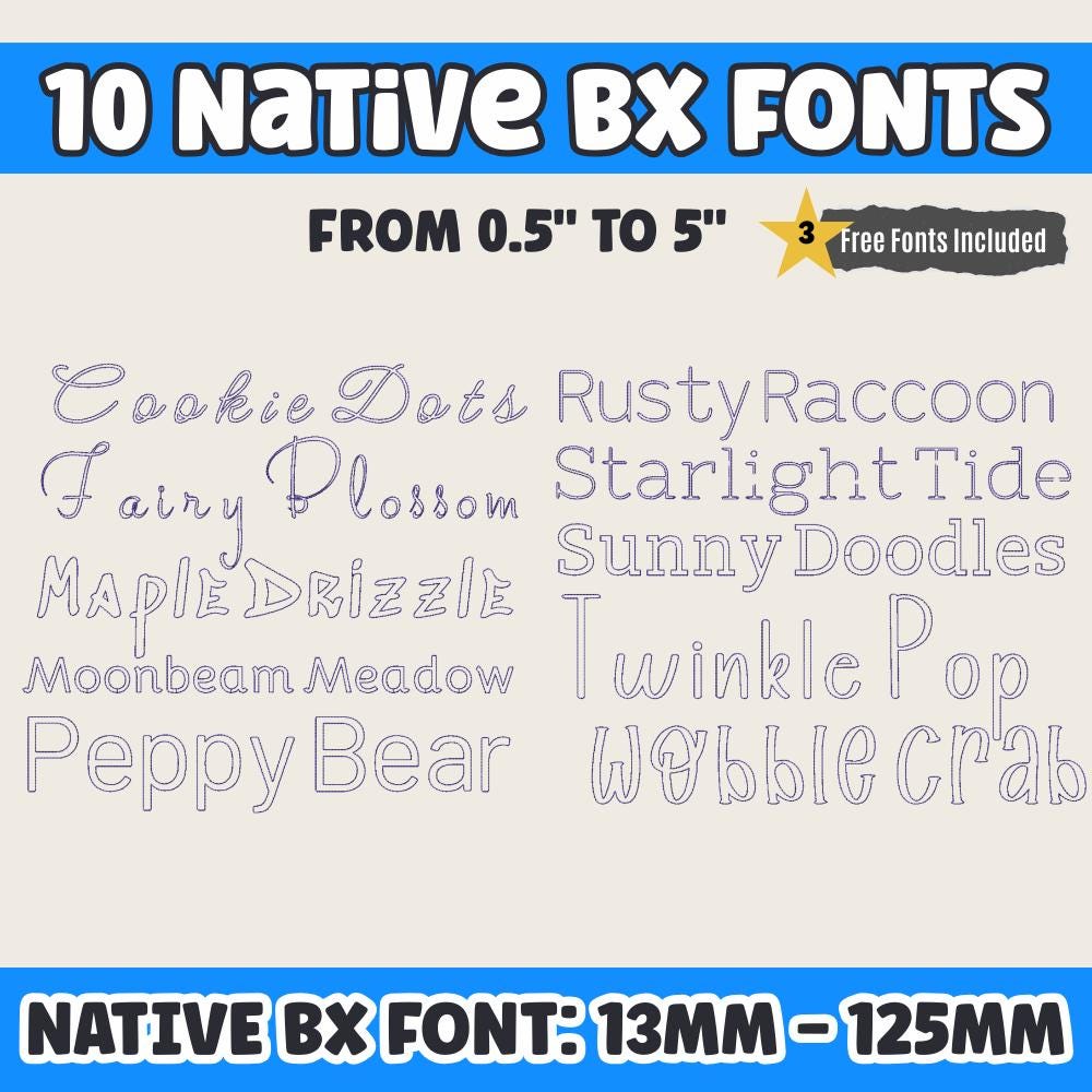 BX Embroidery Fonts' Native BX Embrilliance 10-Font Set 13mm–125mm