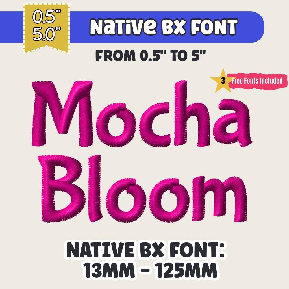 Native BX Font, Coastal Hug Embroidery Font, Editable, 13mm–125mm