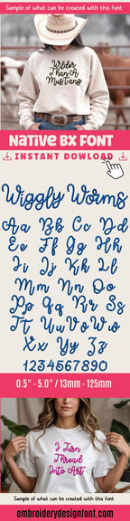 Bx Embroidery Font, Coastal Hug Native BX Script 0.5"–5" 13–125mm