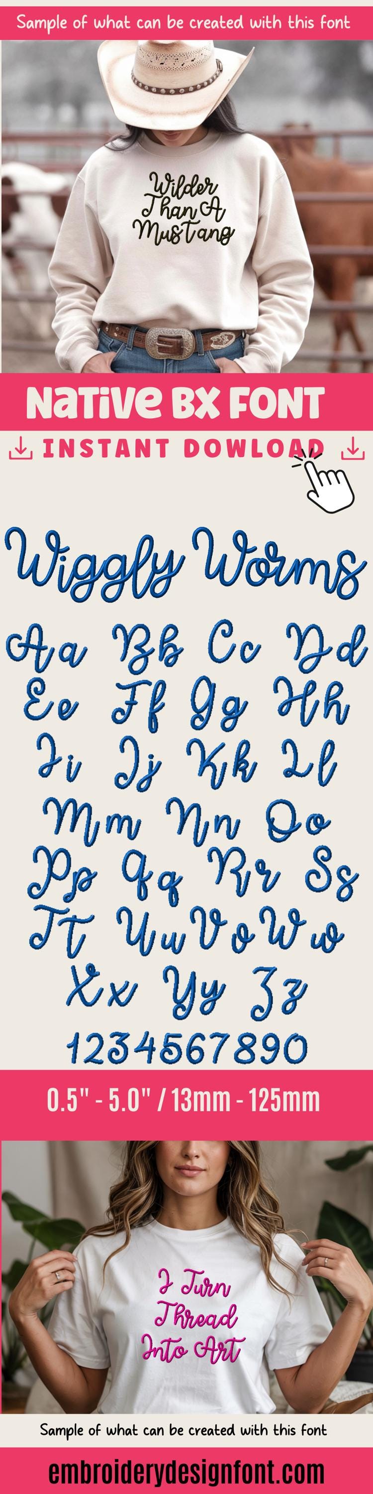 Bx Embroidery Font, Coastal Hug Native BX Script 0.5"–5" 13–125mm