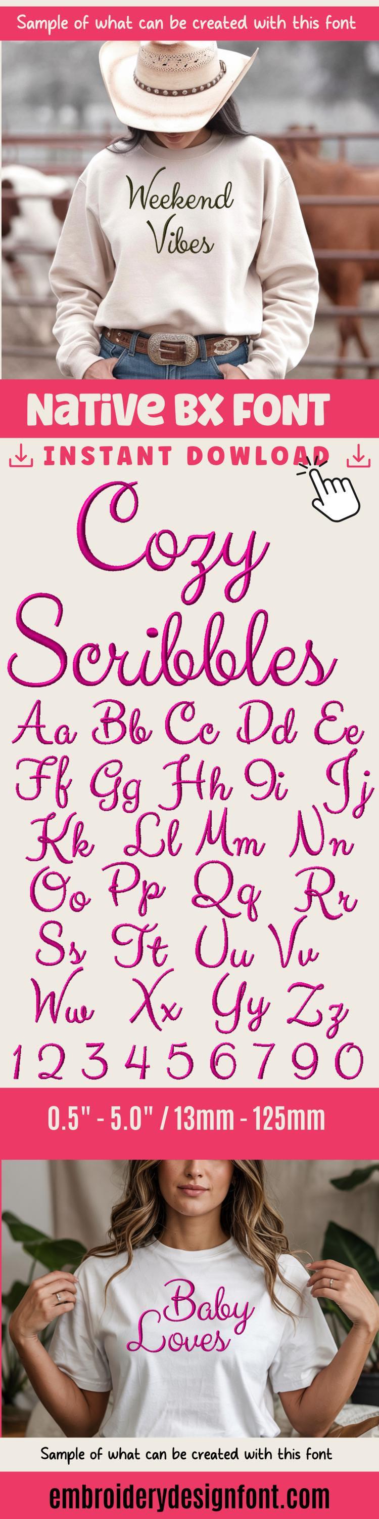 Native BX Font', Coastal Hug Embroidery Font, 0.5"–5.0" Resizable