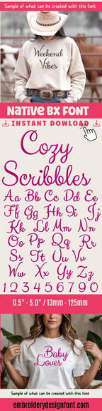 Native BX Font', Coastal Hug Embroidery Font, 0.5"–5.0" Resizable