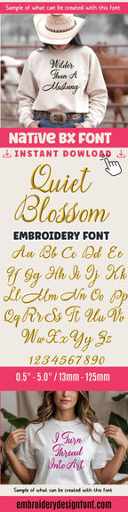 Bx Embroidery Font, Skinny Script Quiet Blossom Wedding 125mm Edit