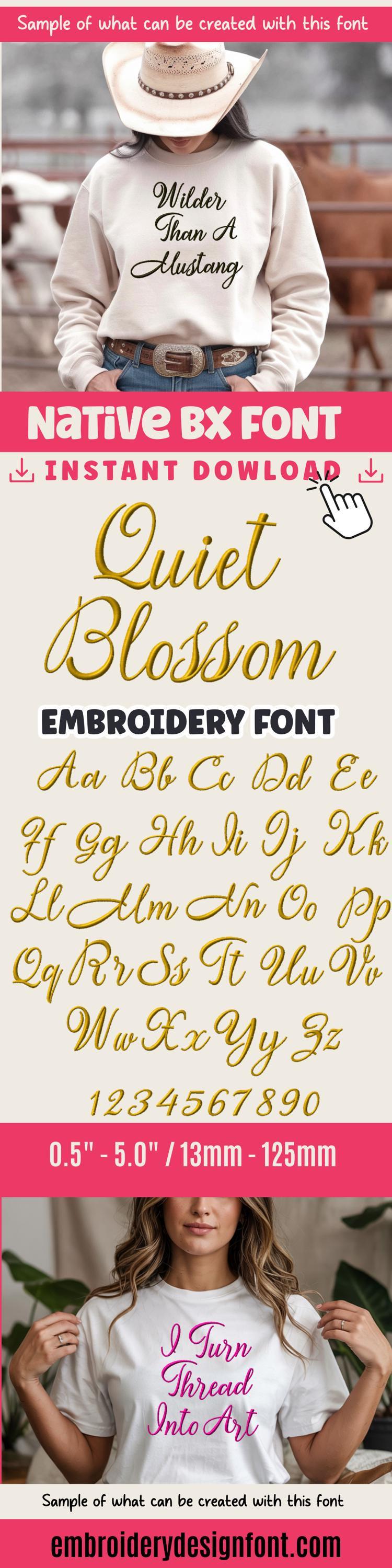 Bx Embroidery Font, Skinny Script Quiet Blossom Wedding 125mm Edit
