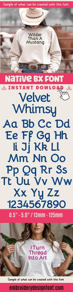 Native Bx Embroidery Font, Coastal Hug BX, 13mm–125mm (0.5"–5") Embrilliance