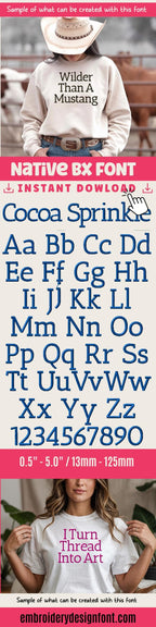 Native BX Embroidery Font, Coastal Hug BX, 13mm–125mm Scalable XL