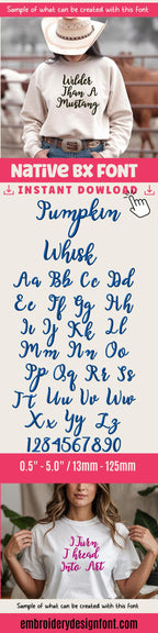 Native BX Font', Pumpkin Whisk BX Embroidery Font, 13-125mm Home.