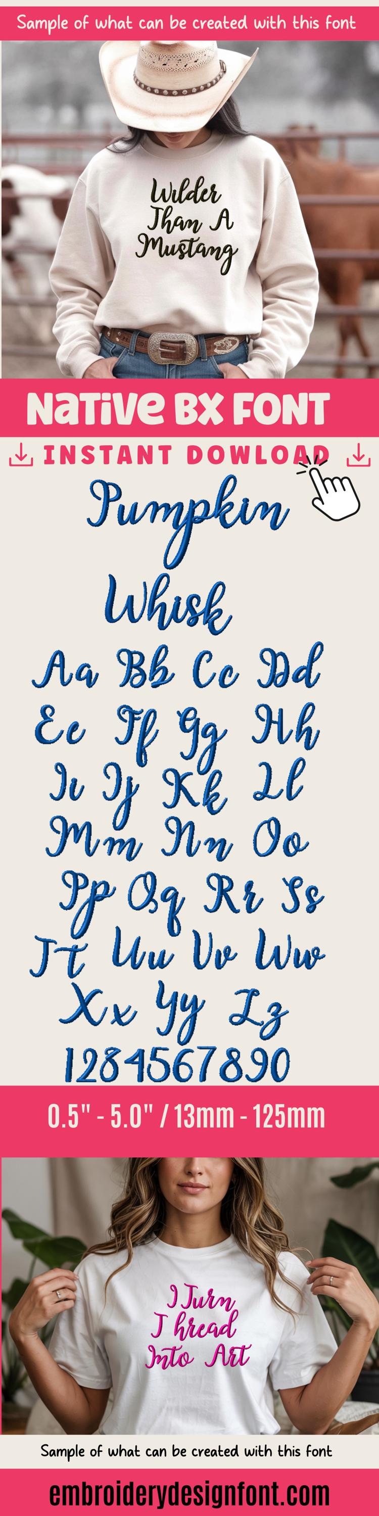 Native BX Font', Pumpkin Whisk BX Embroidery Font, 13-125mm Home.