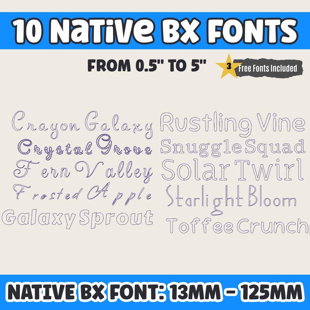 BX Embroidery Font' Native Embrilliance 10-Font Set, 13mm-125mm!