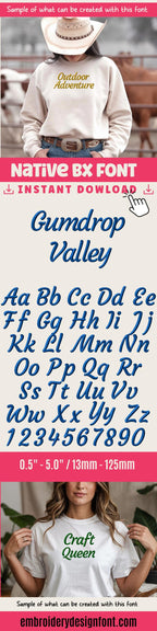 Native BX Font, Coastal Hug Embroidery, 13-125mm Scalable Editable