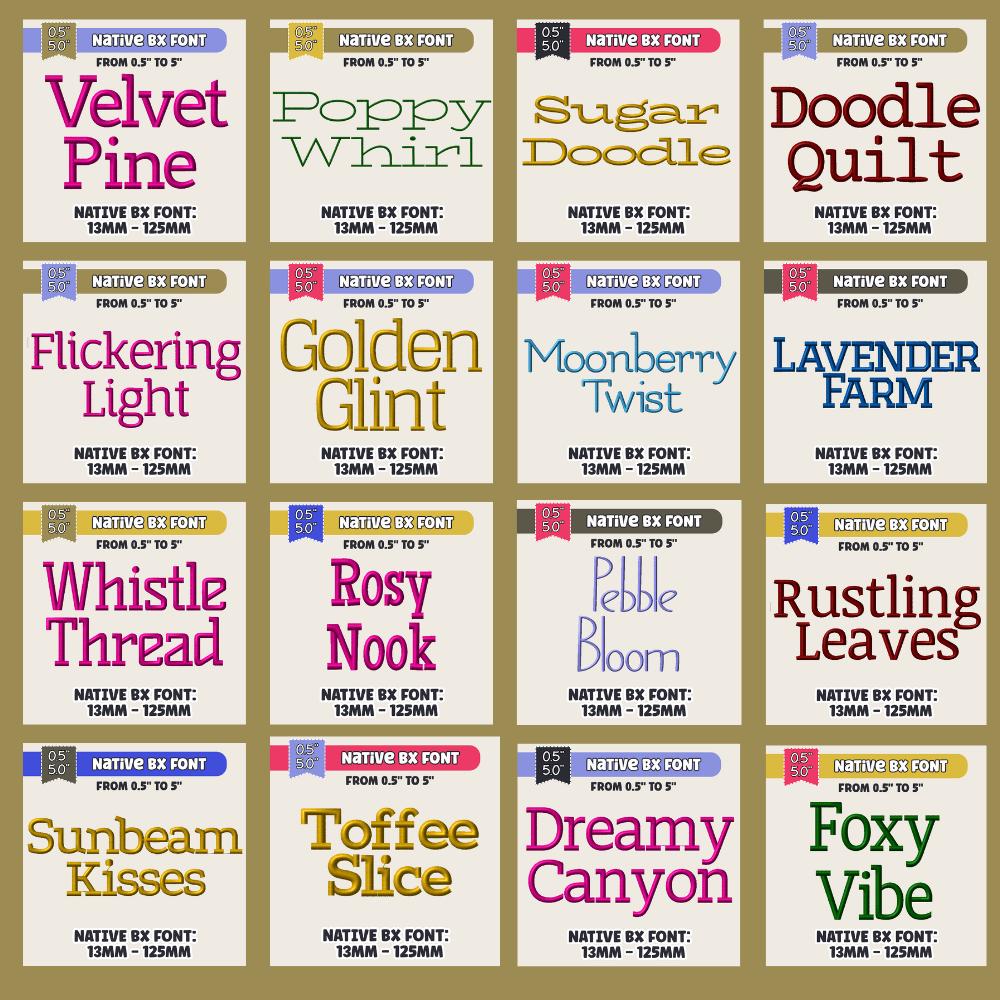 Native BX Font Bundle, 114 BX Embroidery Fonts, 13-125mm Scalable
