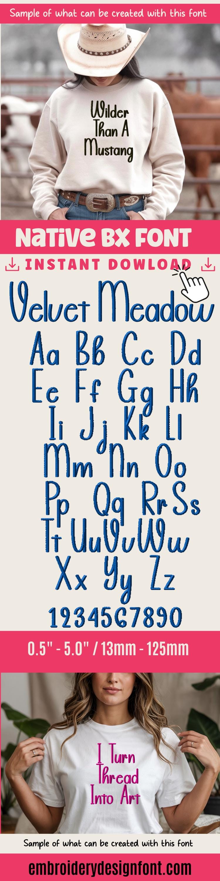 BX Embroidery Font, Velvet Meadow Native BX Embrilliance 13-125mm