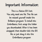 BX Embroidery Font, Coastal Hug BX Native Letterset 13-125mm Sets
