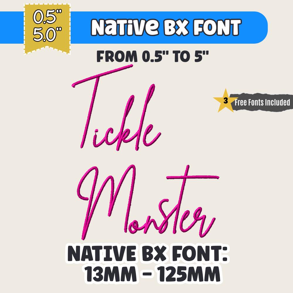 BX embroidery font Tickle Monster Native Embrilliance, 13mm - 125mm