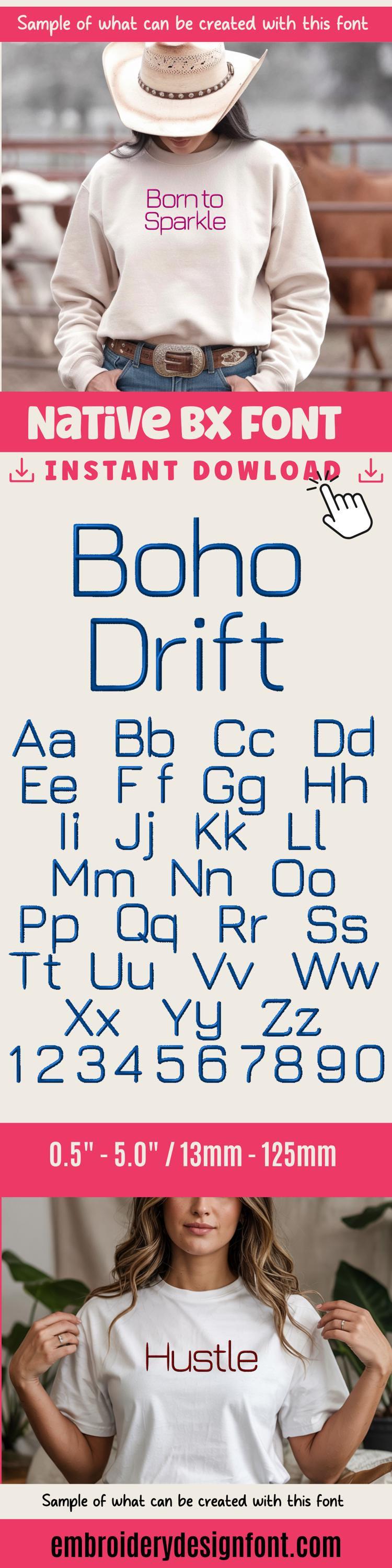 BX Embroidery Font, Coastal Hug Native, Scalable 13mm-125mm Upper