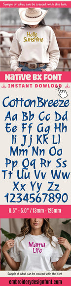 Native BX letters', Coastal Hug Embroidery Fonts, 13mm-125mm Pack
