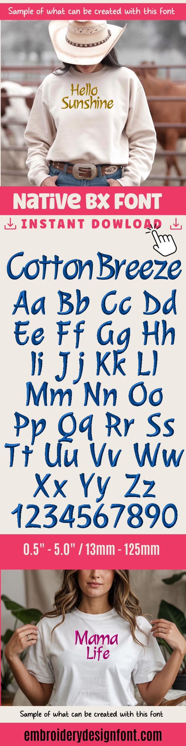 Native BX letters', Coastal Hug Embroidery Fonts, 13mm-125mm Pack