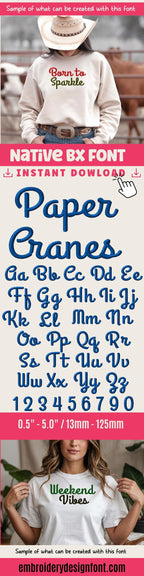 BX Embroidery Font, Coastal Hug Native BX Downloadable, 13-125mm.