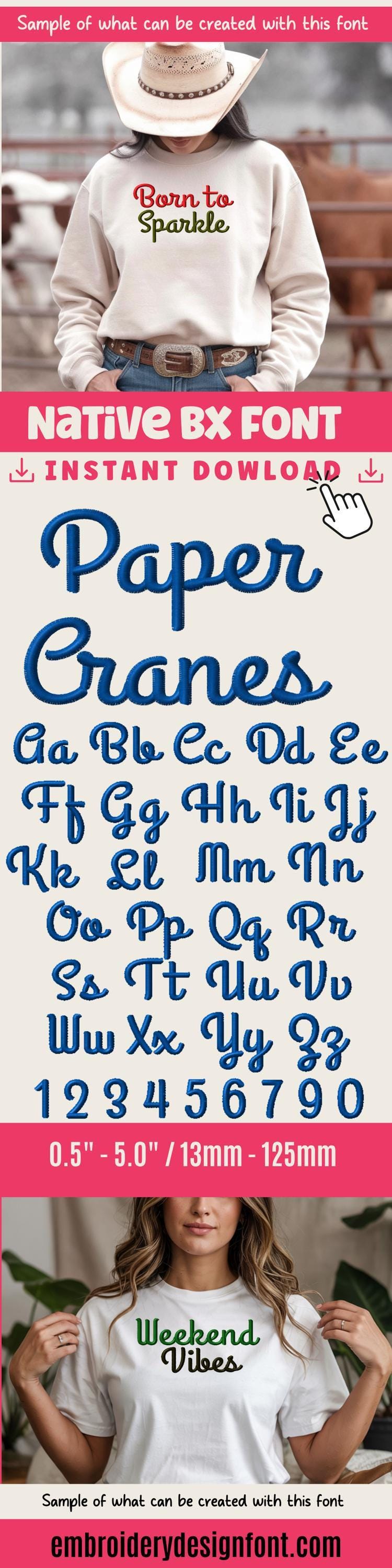 BX Embroidery Font, Coastal Hug Native BX Downloadable, 13-125mm.