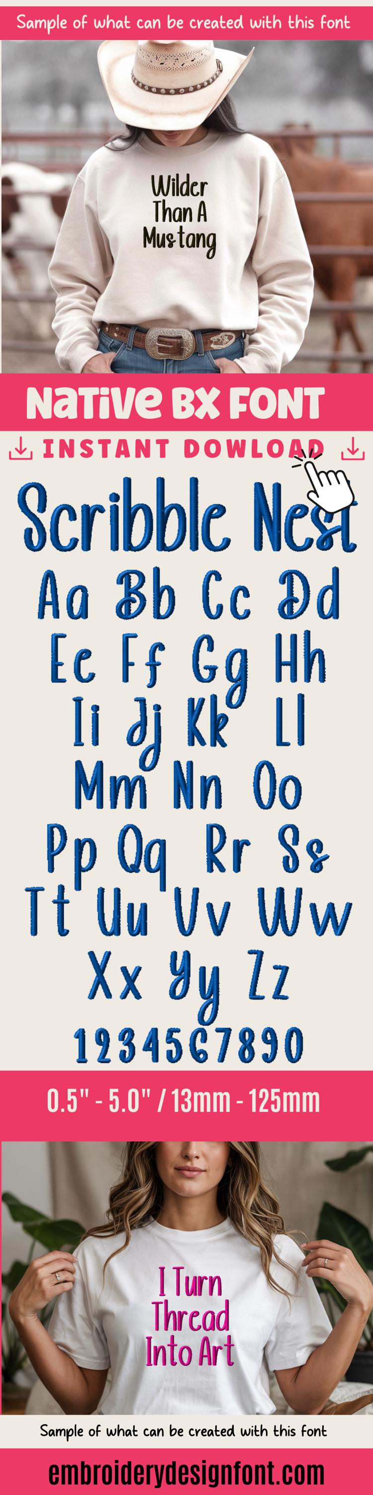 BX Embroidery Font' Coastal Hug Native BX For Embrilliance 13-125mm