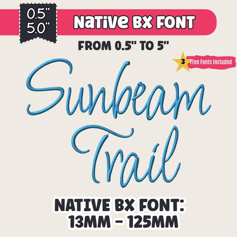native BX font, Coastal Hug Embroidery Font, 13mm-125mm, BX 0.5-5