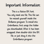 BX Embroidery Font, 10-Font Native BX Set, Embrilliance 13-125mm.