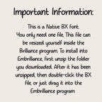 native bx font, Coastal Hug BX Embroidery, 13-125mm Object-Based.